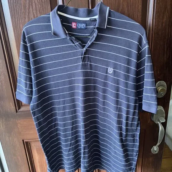 Chaps by Ralph Lauren Mens 2X Polo Shirt Blue Striped Short Sleeve Collared - Picture 1 of 7